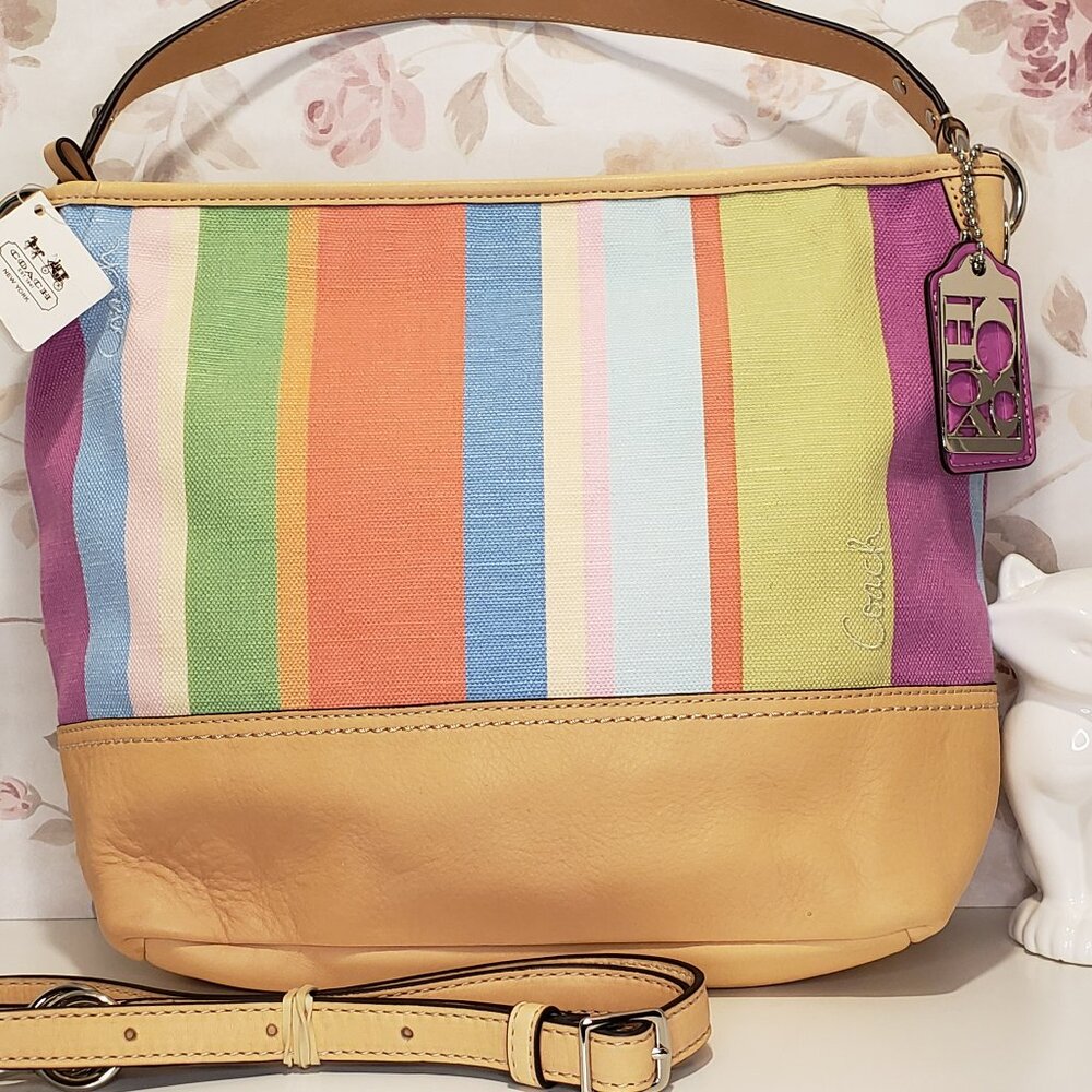 Legacy COACH Y2K Hamptons Legacy Striped Multicolor Canvas & Leather Bag 19389